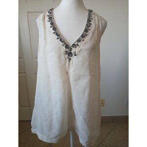 Womens Blouse Tunic Sleeveless Beige‎ Sequin V Neck M/L